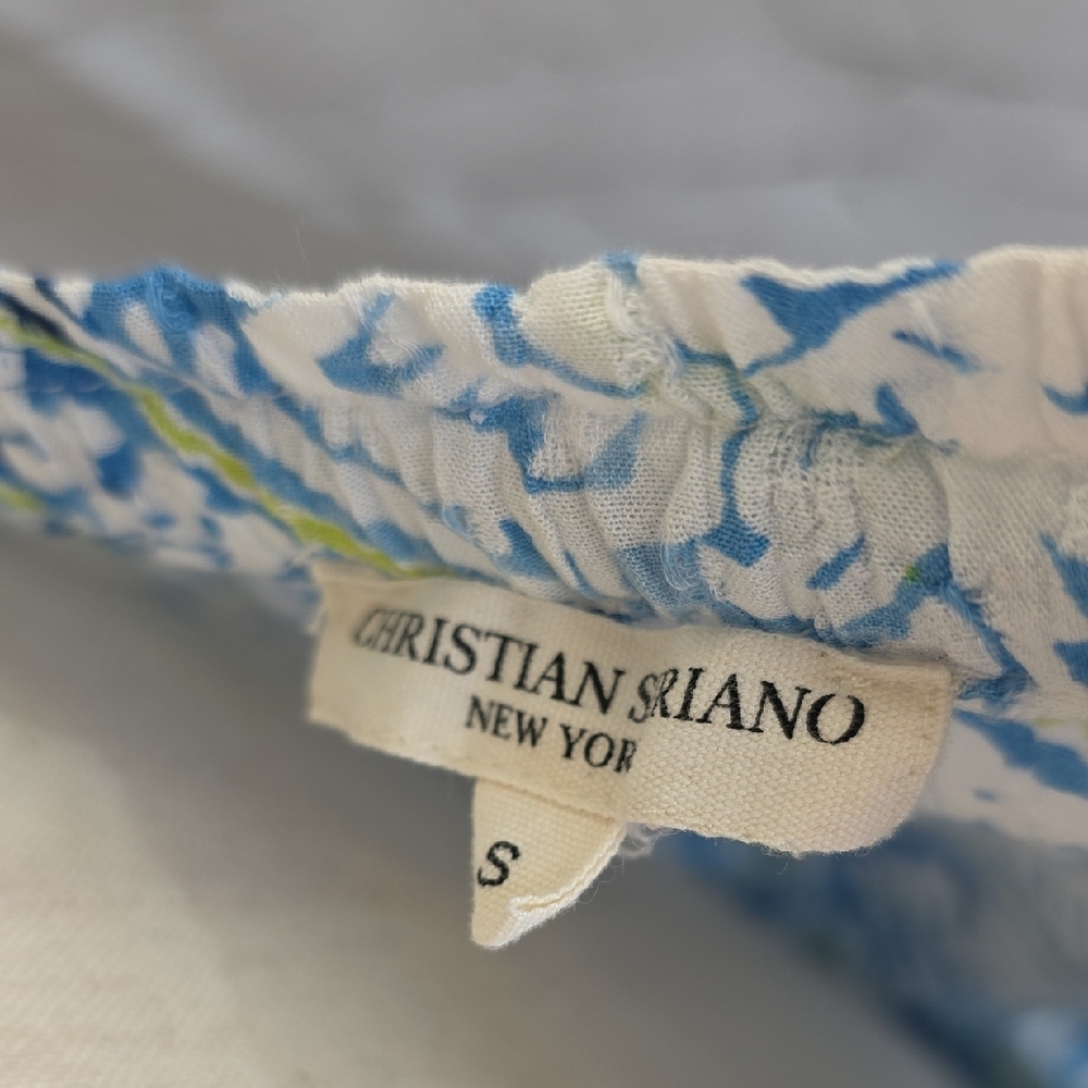 Christian Siriano NY Blue White Paisley Linen‎ Blend Smocked Top Small - Picture 3 of 9